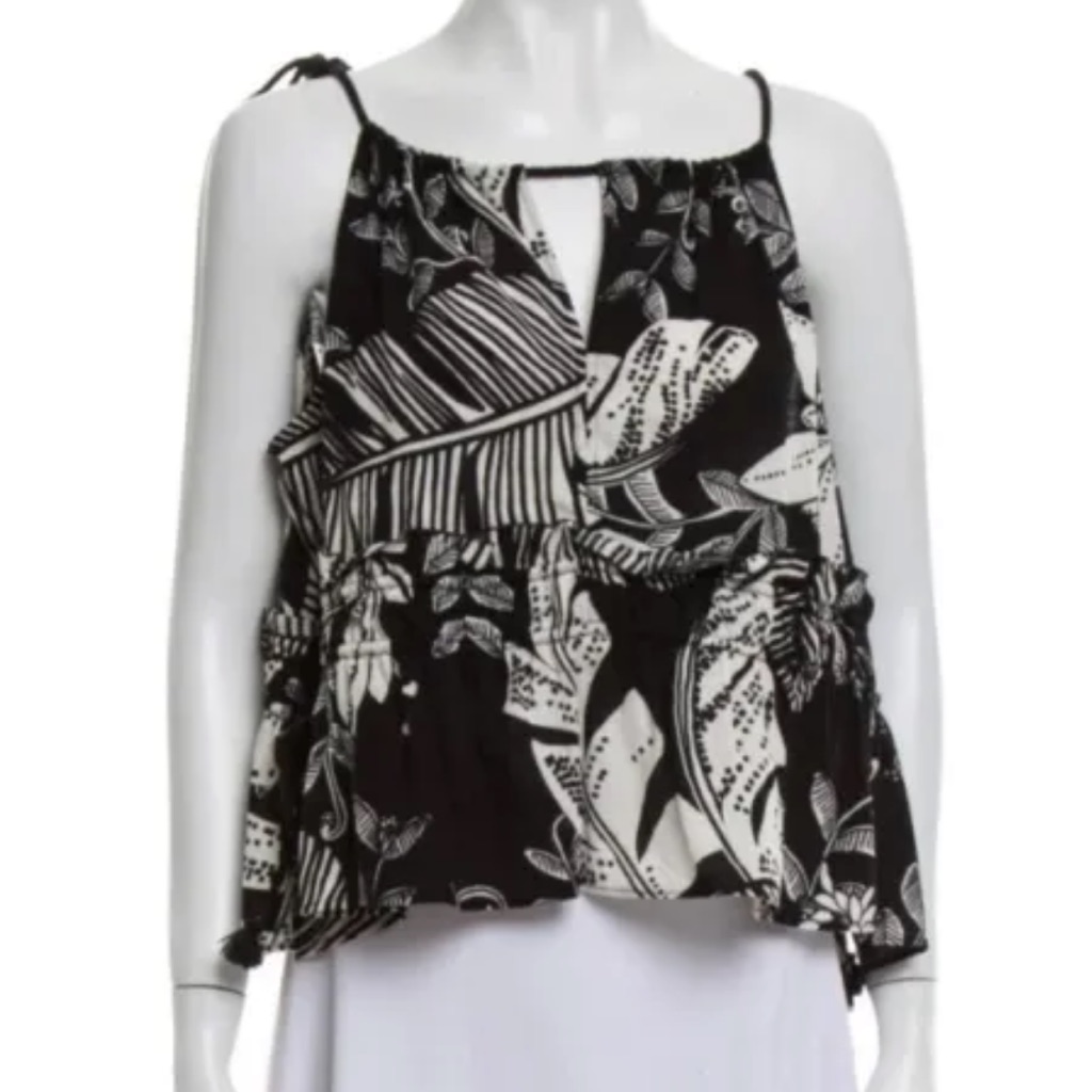 See By Chloe Tropical Palm Print Shoulder Tie Sleeveless Tank Small Nwt